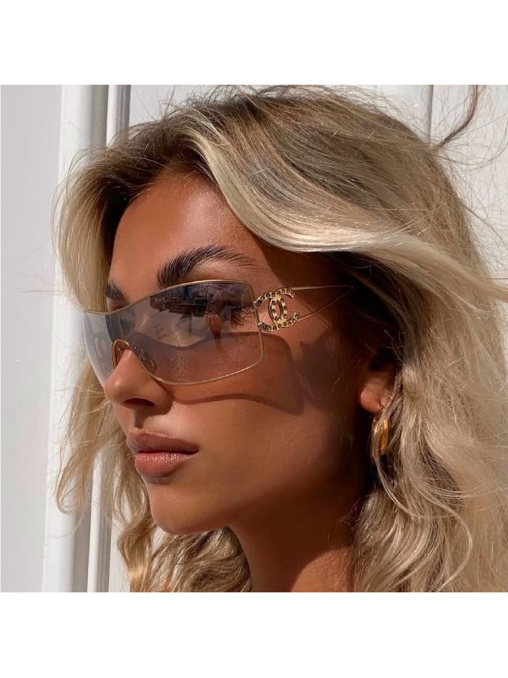 Chanel Vintage 💫Gold-Tone CC Logo Rimless Sunglasses - Gold #091 - Picture 6 of 16
